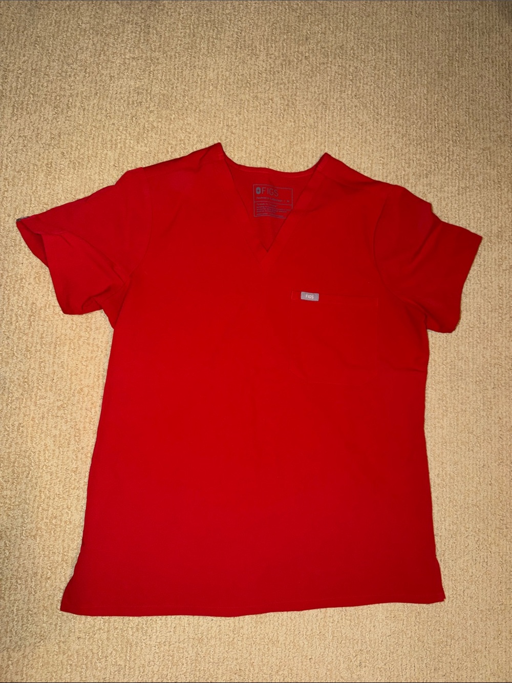 Figs Red V-Neck Pocket Tee